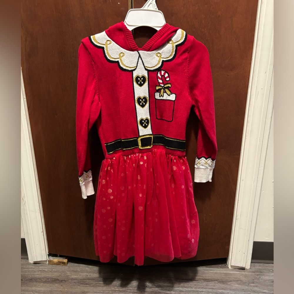 Red Christmas Sweater Dress with Tulle Skirt